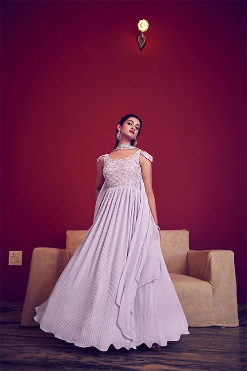 Lavender Georgette Embroidered Ready To Ship Long Gown Collection