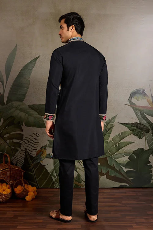 Designer Black Embroidered Mens Kurta for Wedding