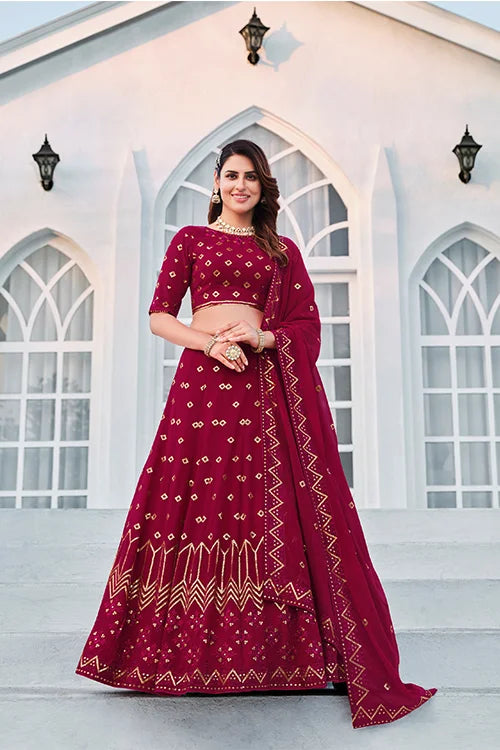 Luxury Designer Wedding Brides Wear Deep Pink Lehenga Choli With Dupatta