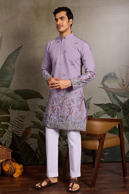 Premium Lavender Embroidered Kurta for Mens Wear