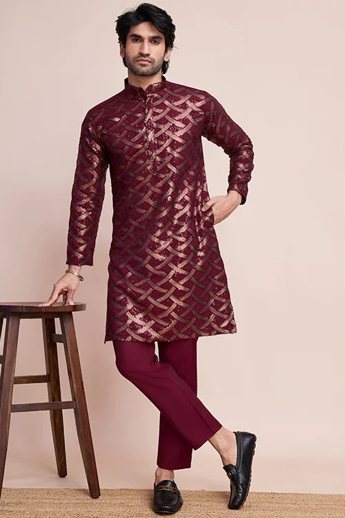 Maroon Traditional Look Ethnic Wear Kurta For Men