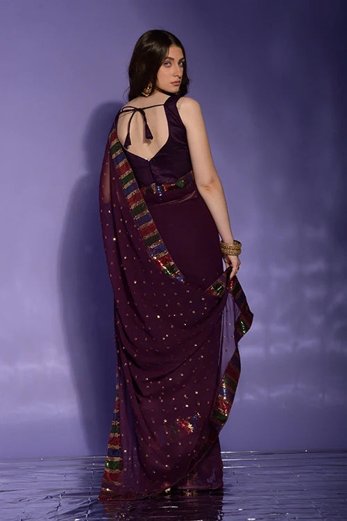 Stylish Maroon Saree with Butti Work Border