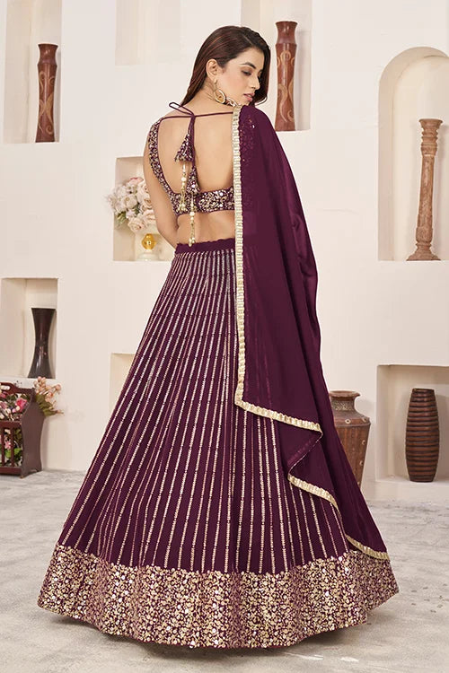Maroon Georgette Sequins Embroidered Lehenga Choli Ensemble