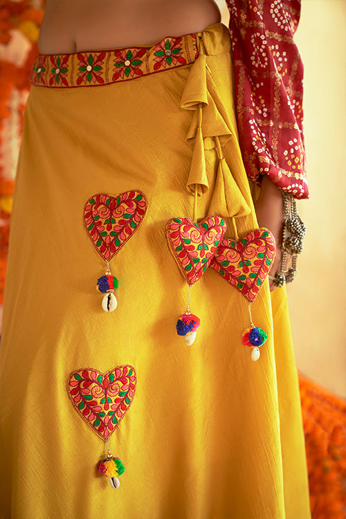 Maroon Gajji Silk Prined Work Navratri Crop-Top Skirt