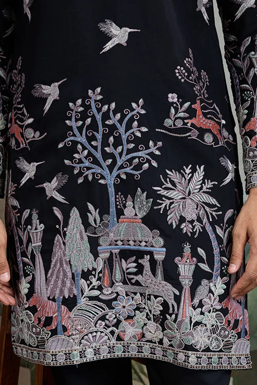 Beautiful Black Viscose Silk Kurta Mens wear Collection