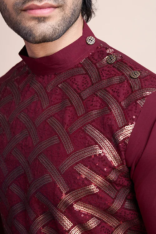 Designer Maroon Men's Silk Kurta For Special Events