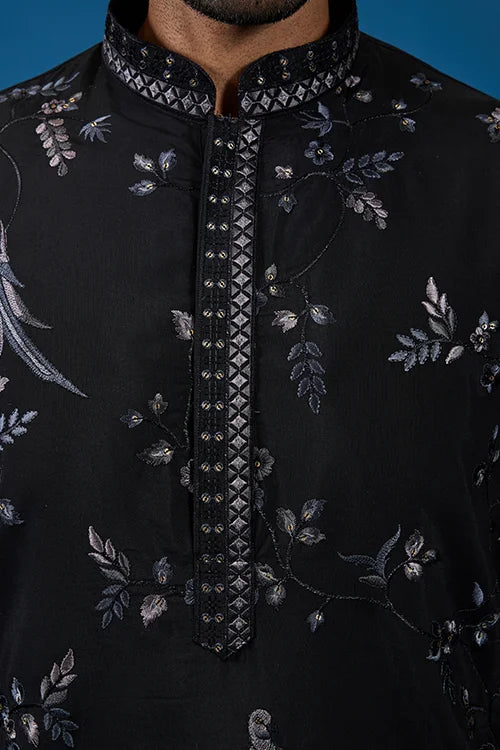 Magic Black Embroidered Stylish Kurta Set for Mens Wear