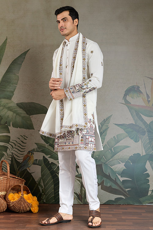 Classic White Kurta Pajama For Men With Rich Embroidery