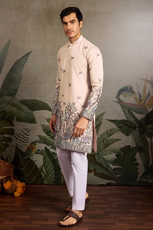 Beige Embroidered Work Beautiful Kurta for Men