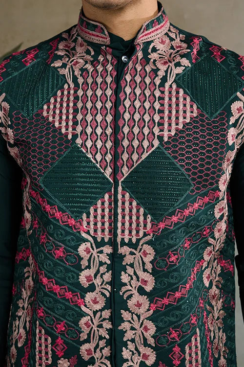 Indian ethnic wear Designer Green Kurta Koti Jacket