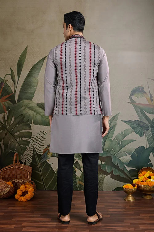 Designer and Stylish Grey Men's Kurta Koti Set for Men