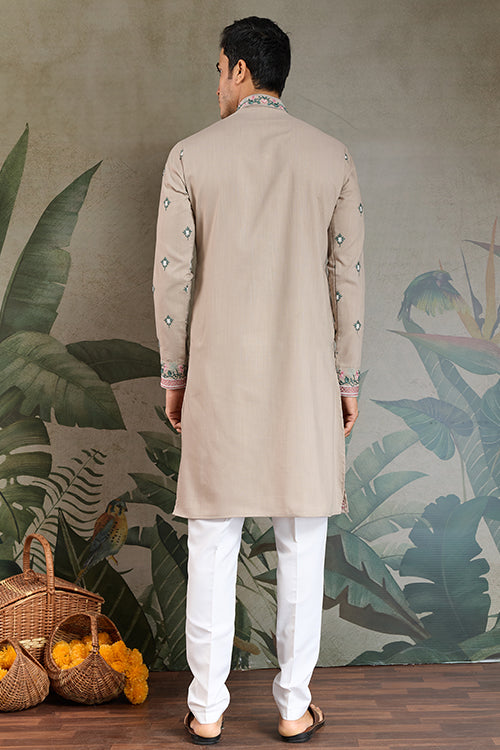 Ivory Embroidered Fancy Kurta For Men