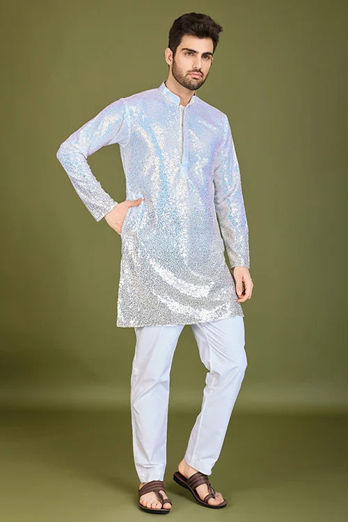 Ombre Yellow Designer Men's Kurta In Real Georgette Gents Kurta