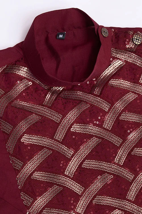 Designer Maroon Men's Silk Kurta For Special Events
