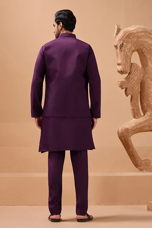 Vibrant Purple Color Koti Kurta Set Pair for Men Collection