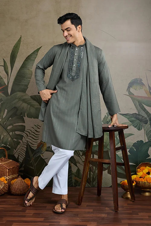 Elegant & Beautiful Rust Green Kurta with Dupatta – Stylish Look