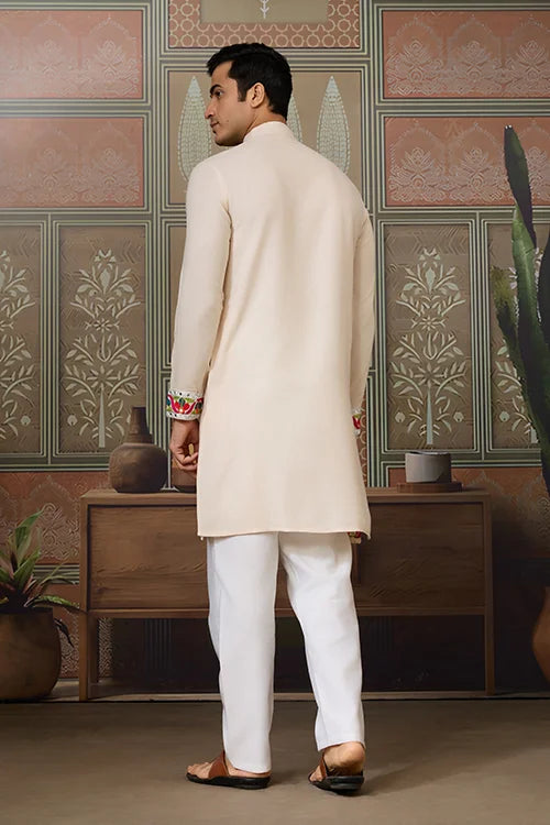Cream Embroidered Festival Wear Kurta for Men