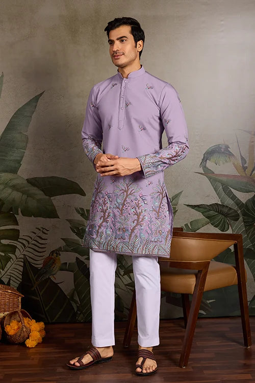 Premium Lavender Embroidered Kurta for Mens Wear