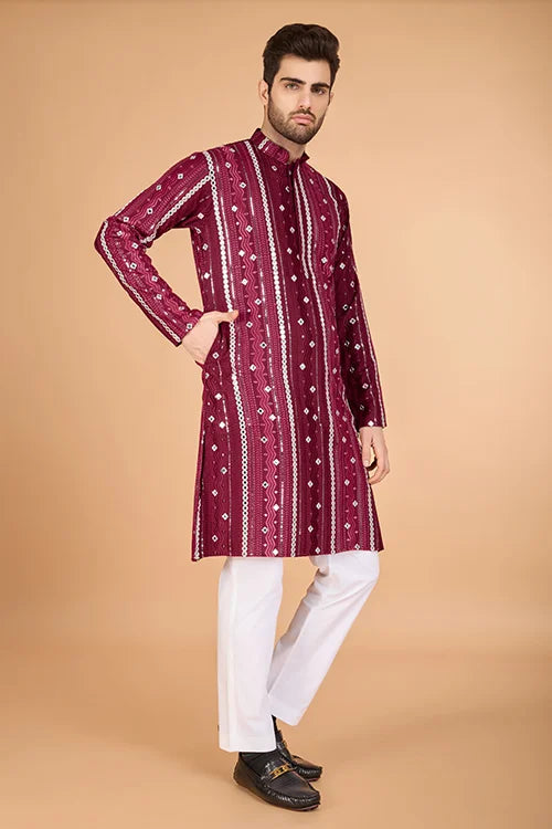 Stylish Wedding Wear Heavy Embroidered Mens Kurta