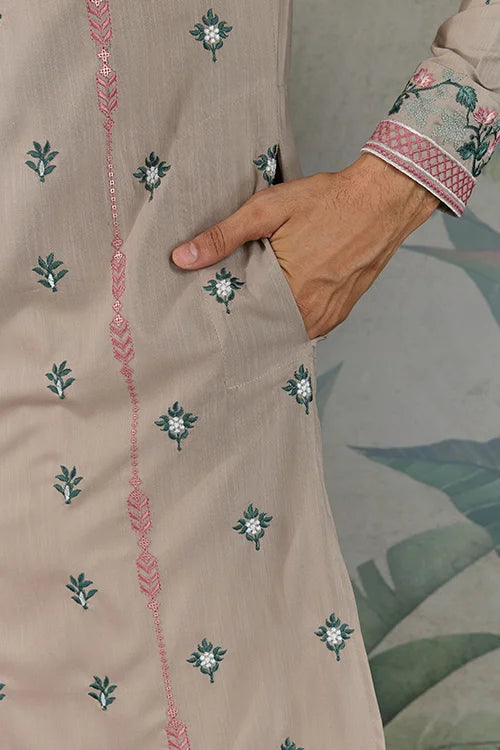 Ivory Color Embroidered Kurta Pajama for Men