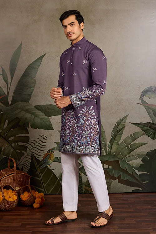 Festive Look Dusty Purple Color Traditional Kurta for Mens