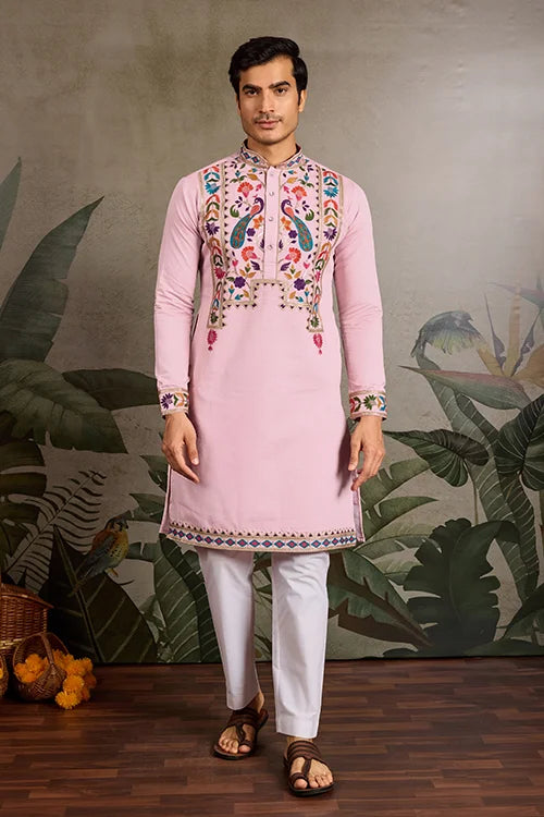 Pink Stylish Traditional Kurta for Mens Wear