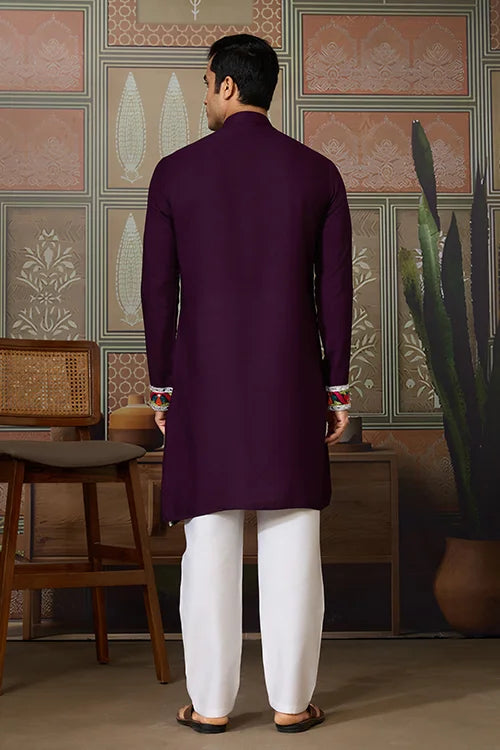 Purple Festival Wear Embroidery Mens Wear Kurta