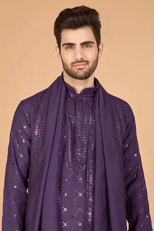 Dusty Purple Latest Branded Kurta for Mens Wear