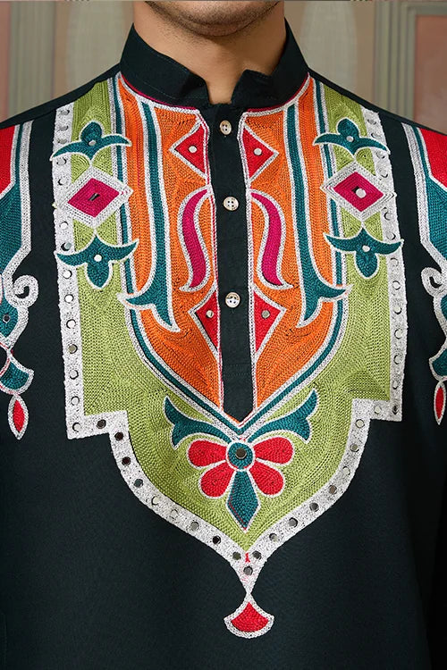 Green Embroidered Festival Wear Kurta for Men