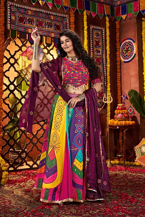 Multi Color Mirror Work Chaniya Choli for Navratri