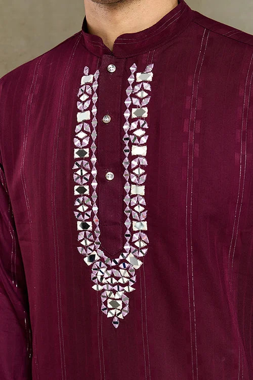 Designer Purple Men Kurta and Dupatta for Weddings
