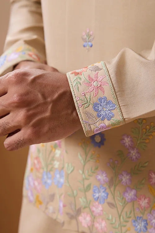 Celebration Beige Kurta Koti Pant Wedding Outfit for Men