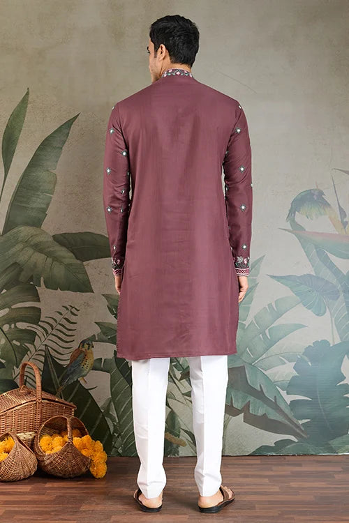Embroidered Pastel Chocolate Kurta for Men Wear