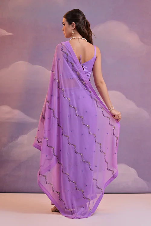 Designer Purple Georgette Saree with 4-Sequin Embroidery