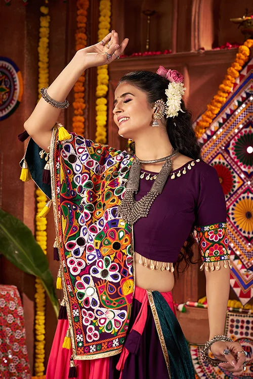 Colorful Navratri Chaniya Choli Set With Mirror Work