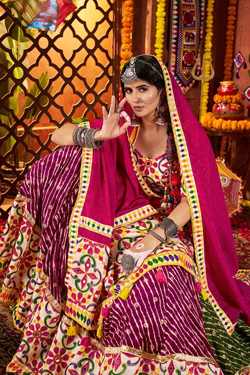 Colorful Mirror Work Chaniya Choli Set for Garba Night