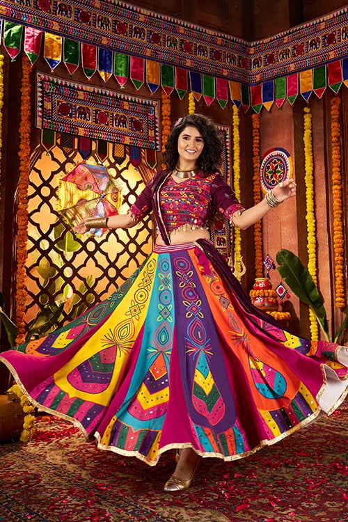 Multi Color Mirror Work Chaniya Choli for Navratri