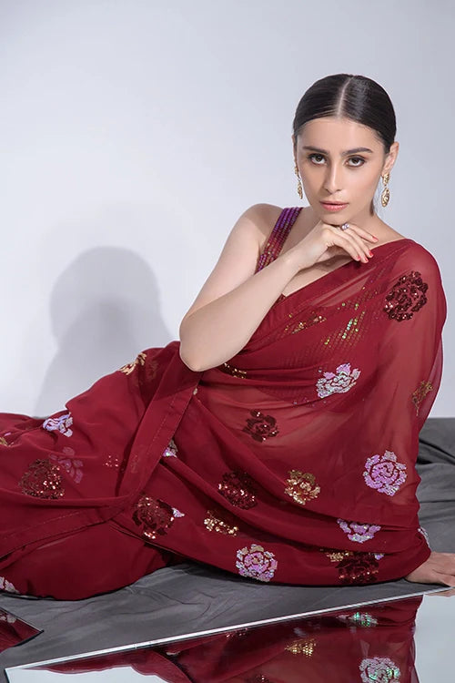 Red Bollywood Designer Heavy Georgette Saree