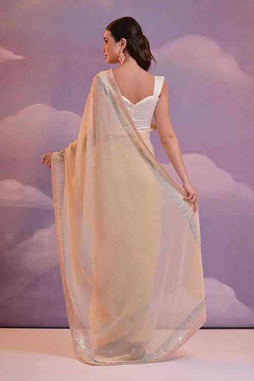 Chiku Designer Saree with Sirovski Lace Border