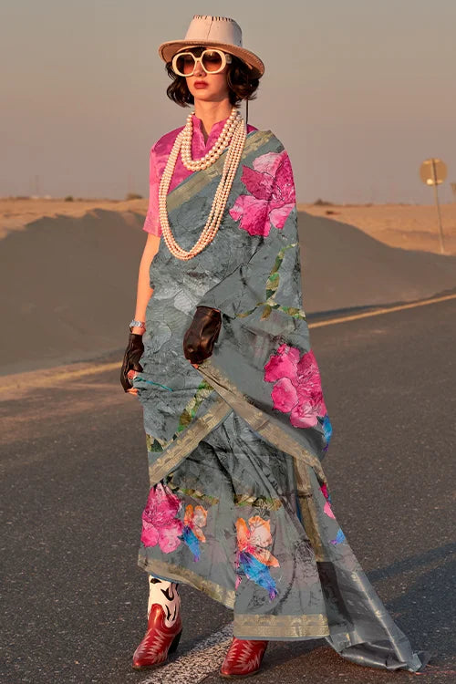 Shop The Hotest Printed Silk Saree With Fancy Blouse Piece At Shubhkala