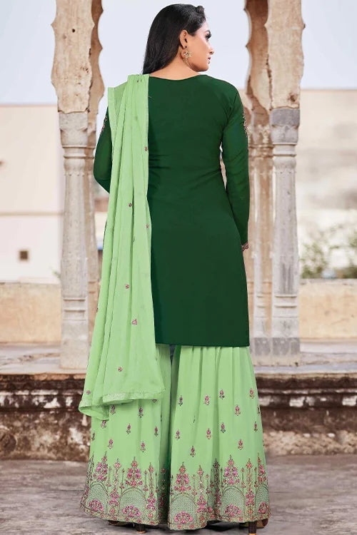 Multi Color Beautiful Zari Embroidered Kurta Palazzo Set With Dupatta