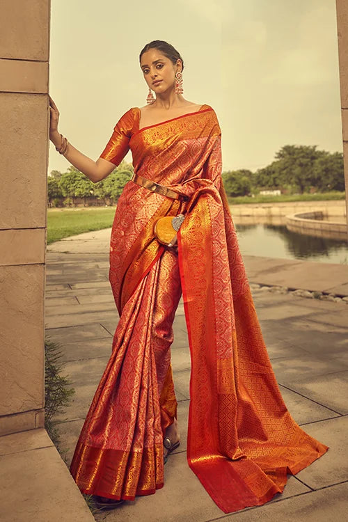 Multi Zari Brocade Handwoven Silk Saree with Rich Pallu Collection