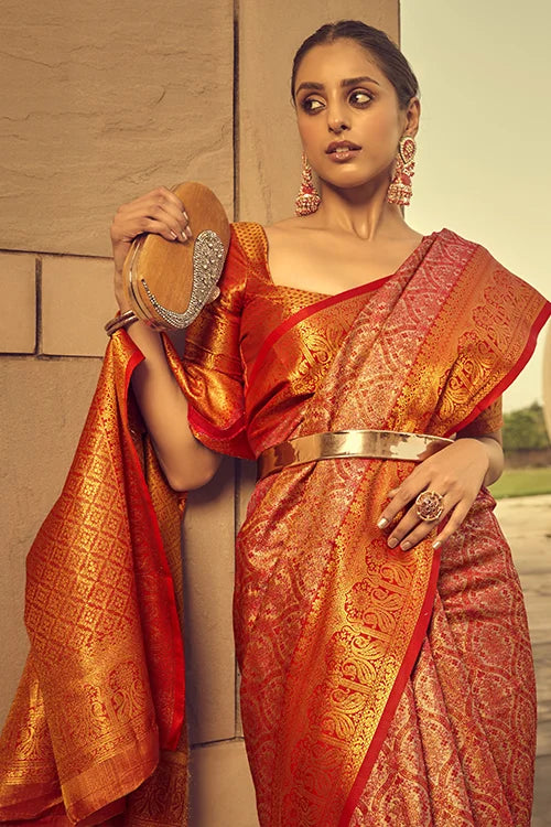 Multi Zari Brocade Handwoven Silk Saree with Rich Pallu Collection