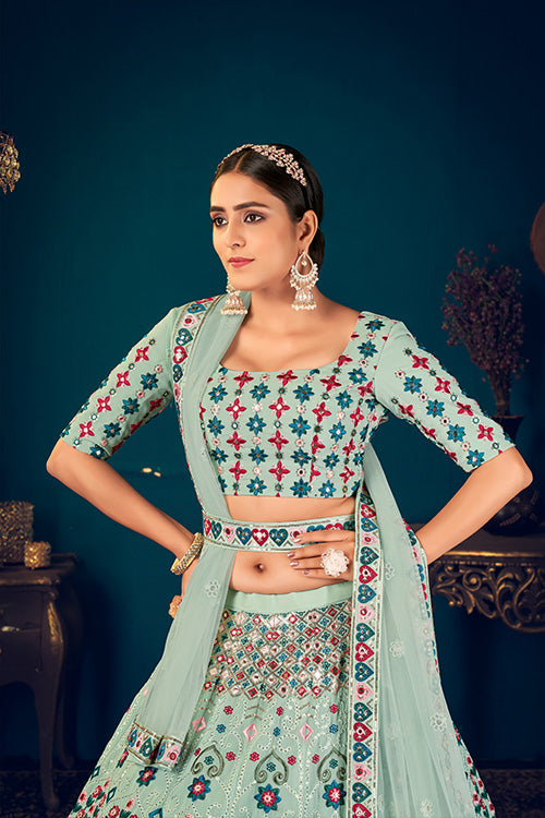 Multi Thread with Sequnace Embroidered Lehenga Choli