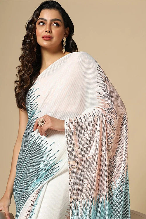 Sky Blue Georgette Saree with Embroidery for Weddings