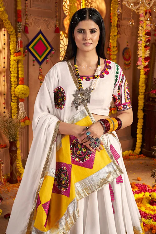 Designer Navratri White Ghagra Choli for Women