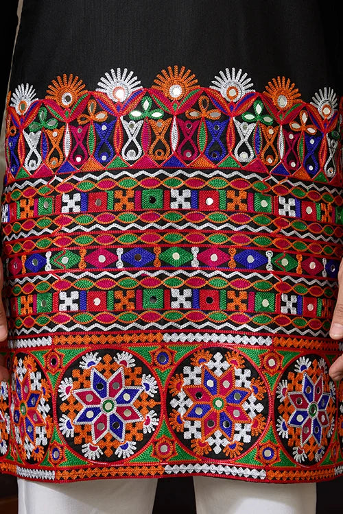 Black Cotton Silk Traditional Ready Kurta for Navratri