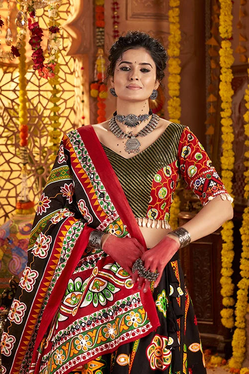 Navratri Special Black Cotton Ghagra Choli for Girls