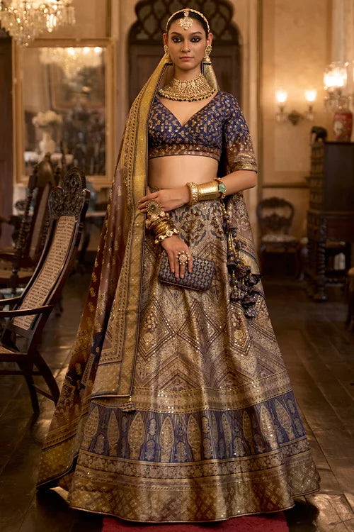 Eligant Mirror Work Silk Designer Blue Lehenga Choli With Dupatta