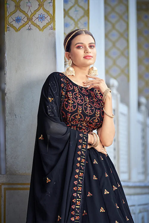 Navy Blue Georgette Lehenga Choli With Sequins Work